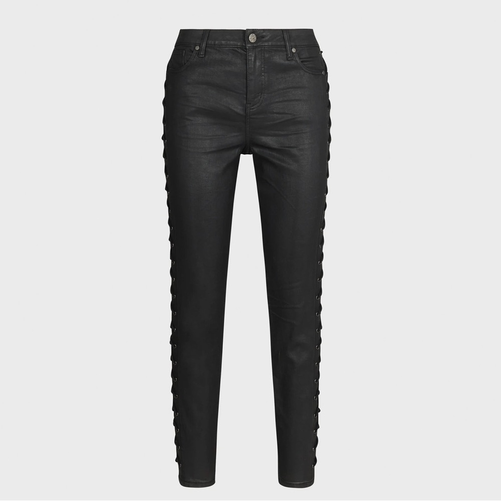 Anne Fountaine “rock jeans” black lace up skinny jeans 5 pockets